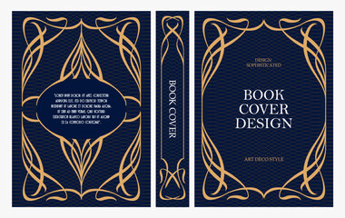 Naklejka premium Classic vintage book cover and spine design with Art Deco, Baroque, Art Nouveau and Victorian ornaments. Elegant decorative frame, luxurious retro style for publications, posters and artistic layouts