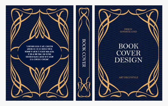 Classic vintage book cover and spine design with Art Deco, Baroque, Art Nouveau and Victorian ornaments. Elegant decorative frame, luxurious retro style for publications, posters and artistic layouts
