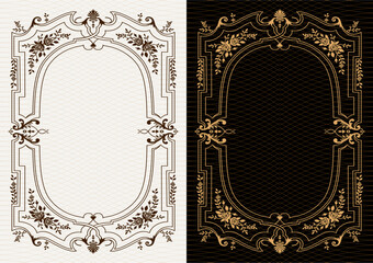 Obraz premium Luxury frame invitation card background vector. Elegant classic antique design, gold lines t, sparkle on black background. Premium design illustration for gala card, grand opening, art deco, magazine.