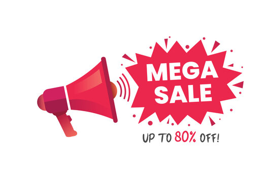 Mega Sale Announcement with Megaphone and Discount Offer