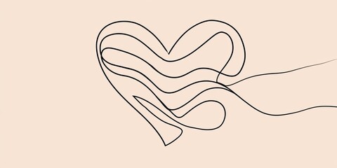 A continuous, black line drawing of a heart with multiple internal curves. On a peach background