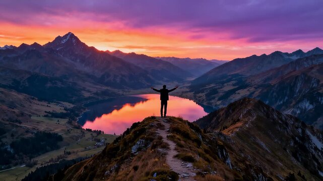 A Breathtaking Sunset Over a Stunning Vista: Crafting a Motivational Outdoor Scene