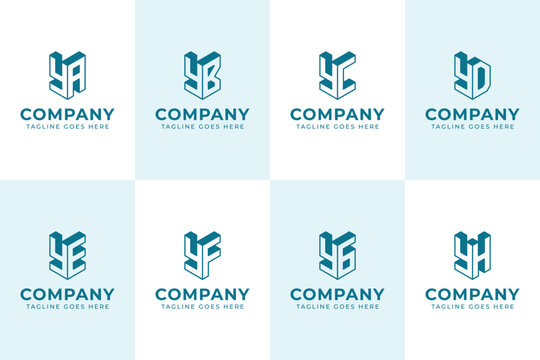 Letters YA YB YC YD YE YF YG YH 3D Logo Monogram, for AY BY CY DY EY FY GY HY initials