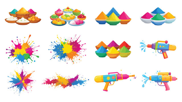 Colorful Holi Festival: Holi themed elements, featuring, colorful, powder, water guns, water, colour, indian, traditional, sweets,