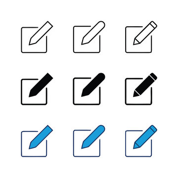 Edit icons featuring a pencil writing in a square in multiple variations
