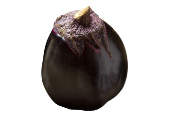 Fresh Kamo eggplant (Kamo nasu) isolated on transparent background (PNG), traditional Japanese vegetable with smooth round shape and vibrant skin.
