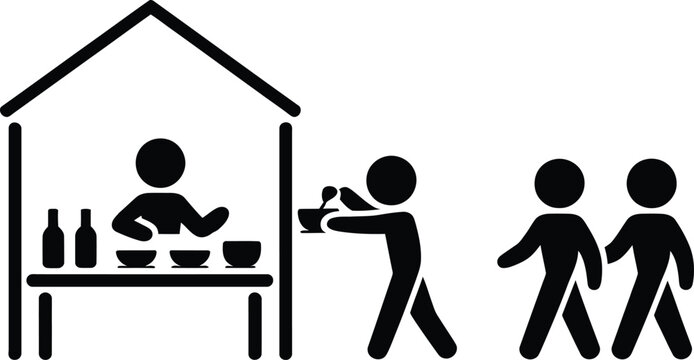 A person serving food to others at a community event or gathering.