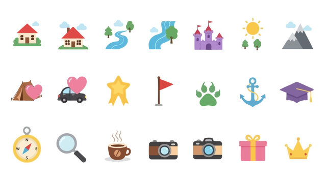 Diverse collection of cute cartoon icons in flat design style
