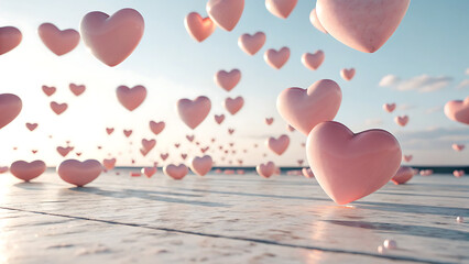 Heart shaped balloons, valentines day background with hearts, Valentine&rsquo;s Day Love Concept with Romantic Design, Greeting Card Background.