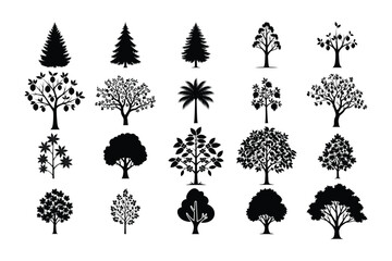 set of silhouettes of trees