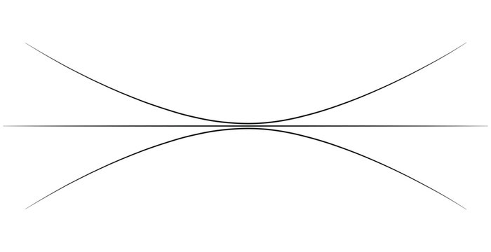 Simple black and white illustration of a hyperbola curve on a clean white background graphic design