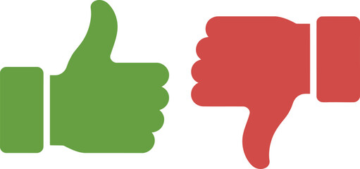 Green thumbs up and red thumbs down symbols representing approval and disapproval © candysartistry
