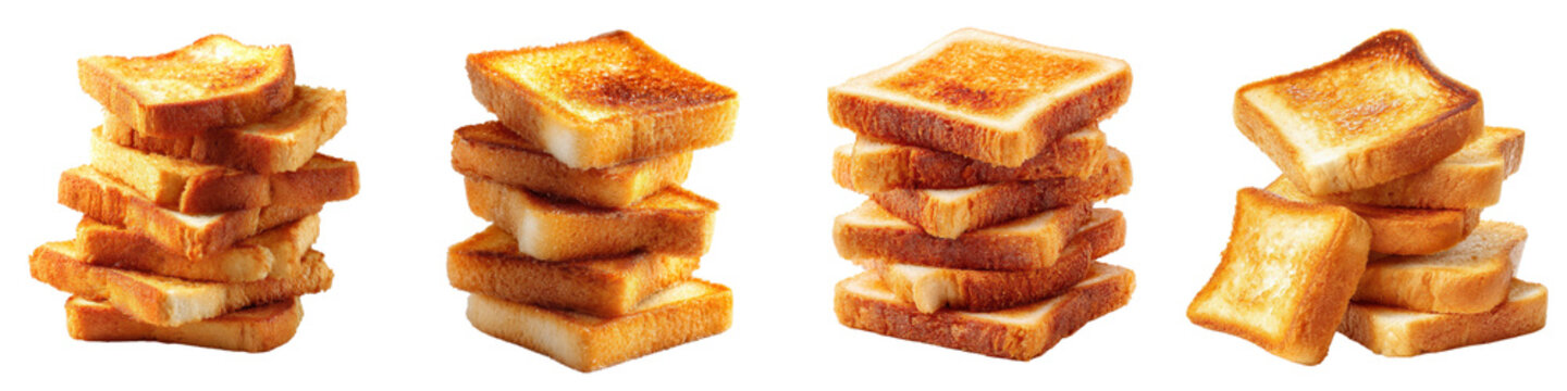 Toast bread slice breakfast snack golden crisp stack food toasted bakery carbohydrate meal lunch dinner crust crumb grain wheat white brown texture crunchy tasty delicious nutrition diet baked hot