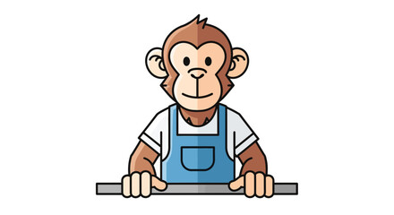 Cartoon monkey character wearing blue overalls holding a rolling pin. © VectorNest Studio