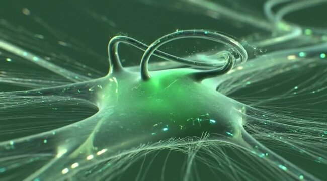 An intricate 3D abstract digital artwork featuring glowing biomorphic structures and fluid parametric shapes, showcasing a complex network of translucent green organic forms that evoke a sense of futu