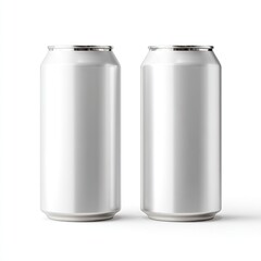 Two shiny, tall aluminum beverage containers, blank with white exteriors
