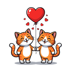 Fototapeta premium Two cartoon cats holding a heart-shaped balloon together, symbolizing friendship and love.