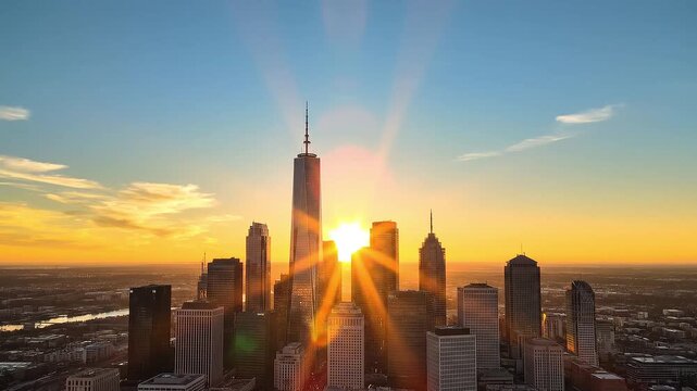Chicago Skyline at Sunset Time Lapse.