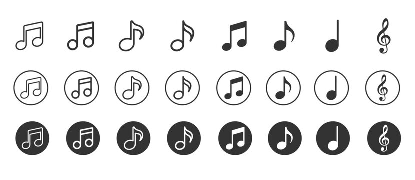 Music Notes Icon Set. Modern Line and Solid Musical Symbols Vector Collection.