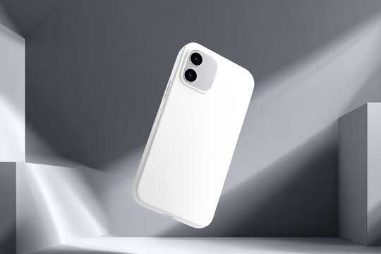 Minimalist smartphone case mockup floating, transparent design