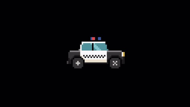 Pixel Art Police Car Loop Animation Transparent Background 8bit Vehicle