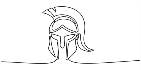 Minimalist single line art illustration of a classic greek warrior helmet design Vector, illustration © Nippon_Art Gallery