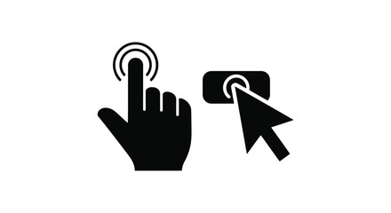Obraz premium Black silhouette of a hand and cursor interacting with a screen