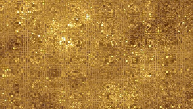 Golden Pixel Mosaic with Reflective Light Overlay