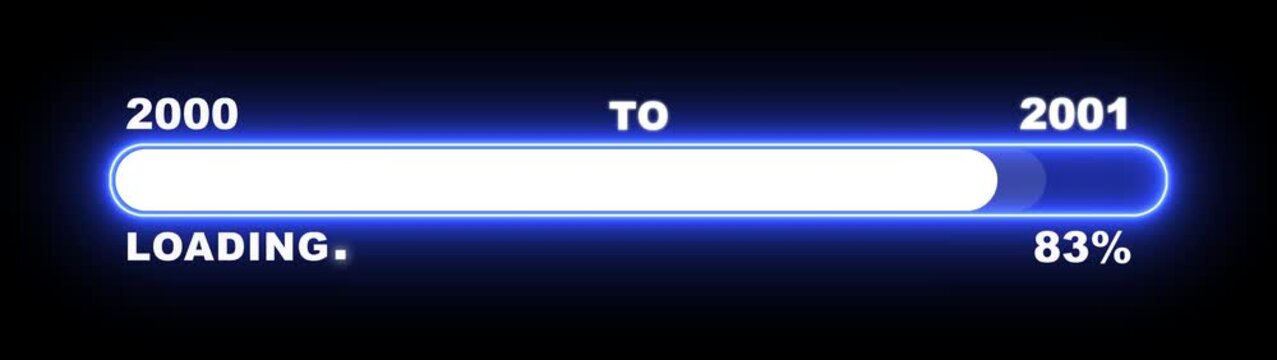 New year 2001 loading bar animation Year changing from 2000 to 2001. Loading bar from 2000 to 2001 new year transfer animation. Almost reaching New Year, loading business progress.