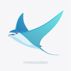 Fototapeta premium Graceful blue manta ray soaring through the ocean depths, an elegant marine creature illustration