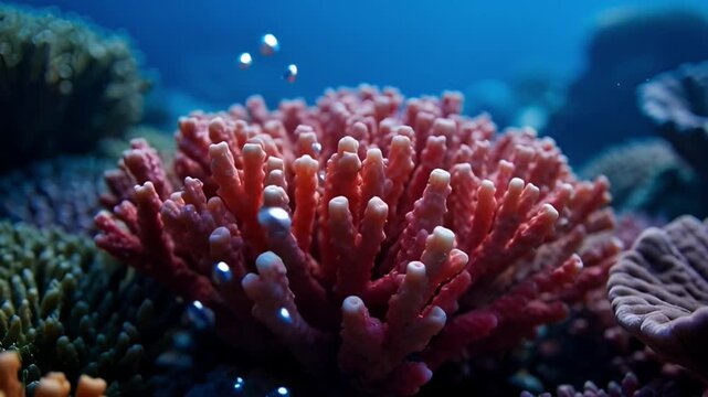Underwater coral reef with diverse marine life ecosystem environment