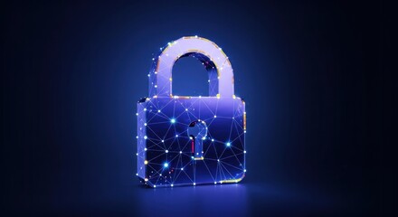 Holographic Digital Padlock Icon, Secure Data Concept, Network Connection