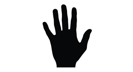 A simple black silhouette of an open human hand with fingers extended