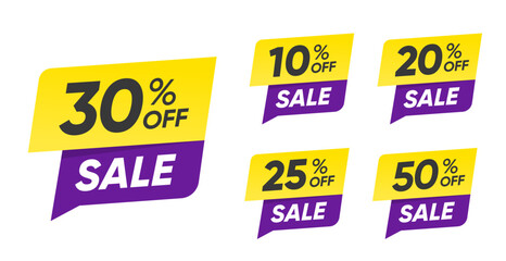 50%, 30%, 25%, 20%, 10% Off Bubble Label Discount Sale Badges Set