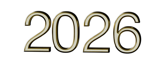 Obraz premium Stylish gold 2026 number graphic isolated on white. Perfect for new year celebrations, events and designs. Ideal for bac