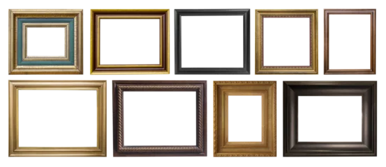 Set of assorted classic empty picture frames with wood and gold textures © Kornienko Alexandr