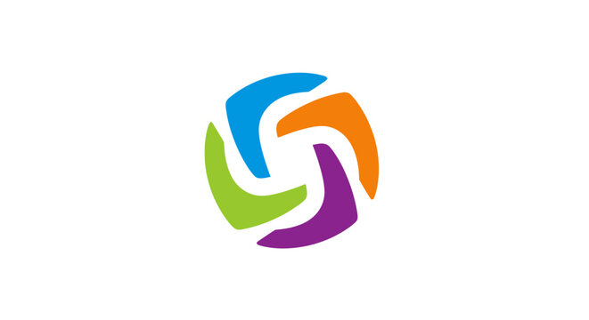 Colorful swirling logo design elements.