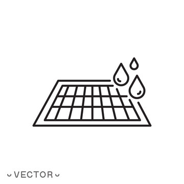 drainage urban waste icon, sewer drain concept, street storm sewage, water road filter, thin line symbol isolated on white background, editable stroke eps 10 vector illustration