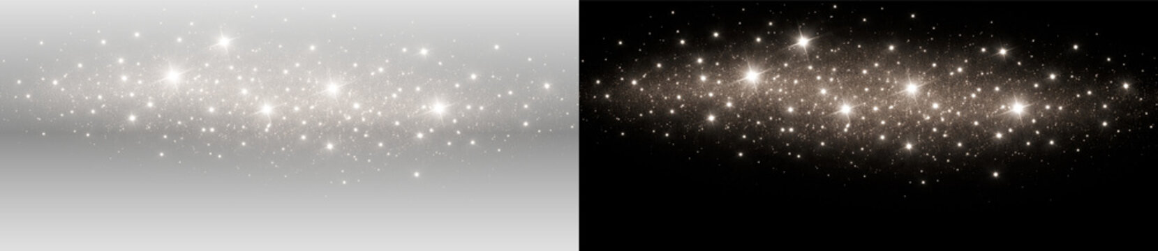 Silver sparkling star dust with glowing glitter particles abstract magical background vector illustration on transparent background