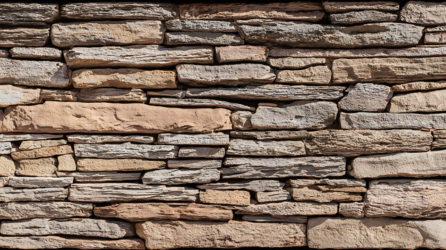 Authentic Stone Masonry Wall Featuring Irregularly Shaped Rocks in Warm Beige and Grey Tones, Perfect for Design Backgrounds and Architectural Inspiration.