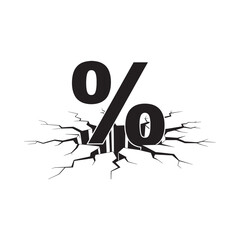 A percent sign breaking through cracked ground symbolizing a significant drop