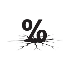 Cracked surface reveals a bold percentage symbol in black and white