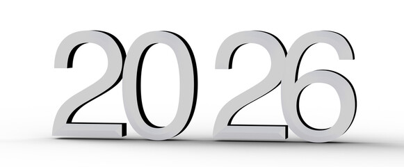 3D rendered image of the year 2026 in bold text. Ideal for New Year's greetings, futuristic designs, and planning concep © vegefox.com