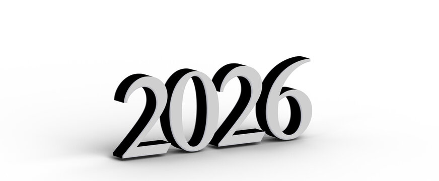 Stylish 3D rendering of the year 2026. Perfect for new year events, presentations, or futuristic designs. Use for calend