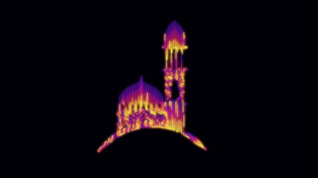 Mosque Silhouette with Changing Neon Colors.