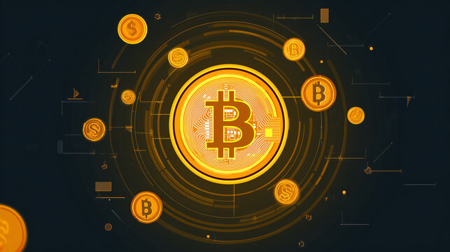 Bitcoin em destaque representa criptomoeda, blockchain, inova&ccedil;&atilde;o financeira, investimentos digitais e mercado descentralizado