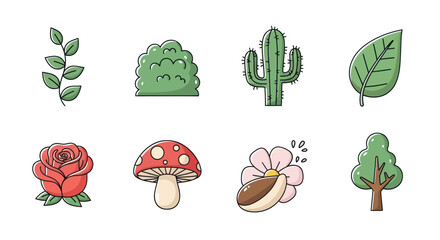 Cartoon plant illustrations set on white