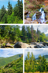 Serene nature of the Carpathians with a rushing river and cascading falls
