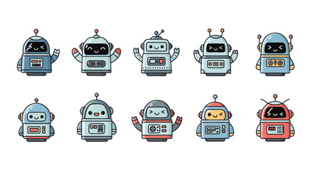Naklejka premium Cartoon robots set illustration