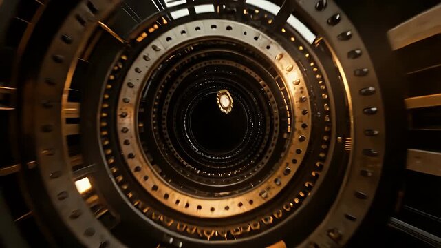 Futuristic Mechanical Tunnel Loop Abstract Gears Structure